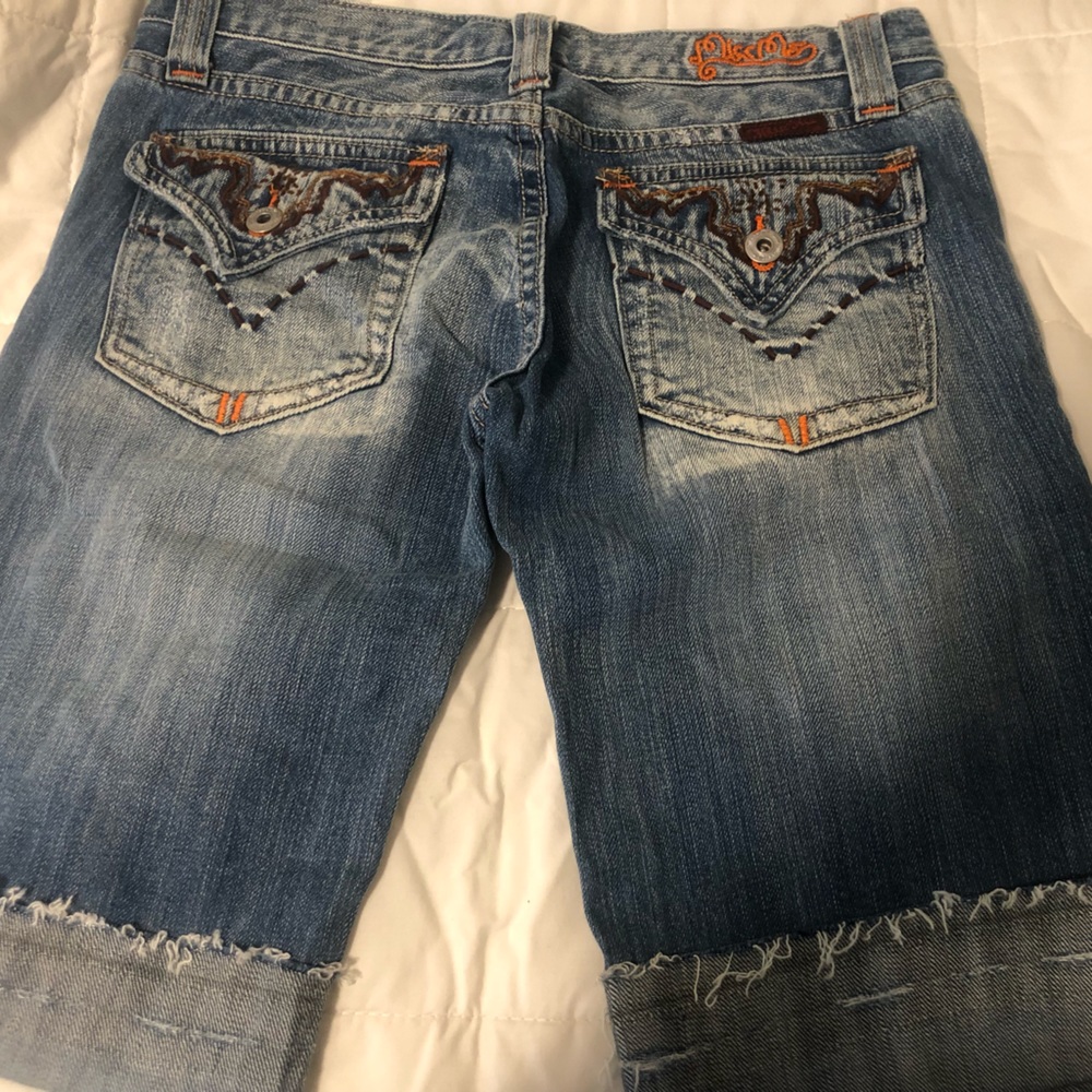 Miss Me Blue Denim Shorts with Orange Accents